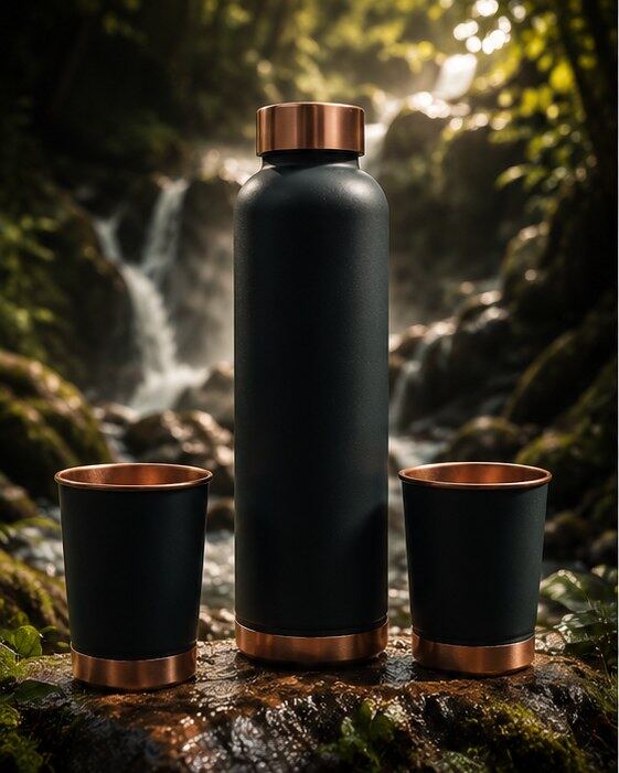 Puura Noir Set — Copper Bottle & 2 Tumblers view 1